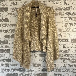 Kensie Beige and Cream Marled Open-Front Draped Cardigan